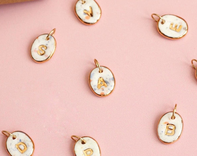 Handmade Porcelain Pendant Initial - Alphabet Letter - Genuine Gold Lustre  (pendant only)