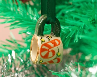 Hand-Painted Mini ceramic mug Ornament with Gold Lustre