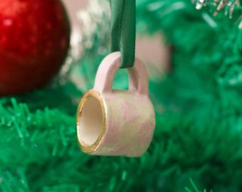 Hand-Painted Mini ceramic mug Ornament with Gold Lustre