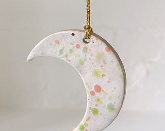 Ceramic Moon Ornament - Colourful Speckled Glaze