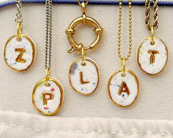 Handmade Porcelain Pendant Initial - Alphabet Letter - Genuine Gold Lustre  (pendant only)