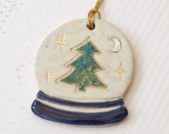 Handmade Ceramic Christmas Tree Snow Globe Ornament: Stoneware Clay Xmas Decor