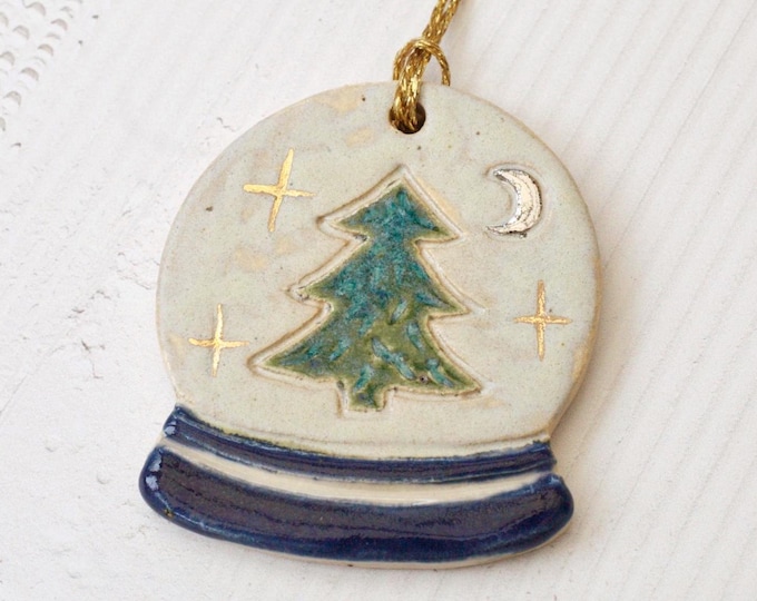 Handmade Ceramic Christmas Tree Snow Globe Ornament: Stoneware Clay Xmas Decor