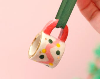 Hand-Painted Mini ceramic mug Ornament with Gold Lustre