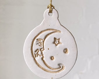 Ceramic tree ornament, moon night sky, Christmas decoration
