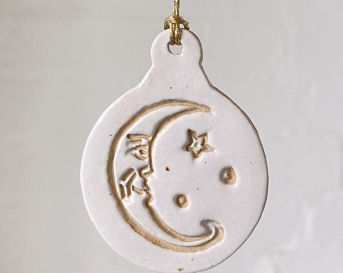 Ceramic tree ornament, moon night sky, Christmas decoration