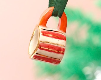 Hand-Painted Mini ceramic mug Ornament with Gold Lustre