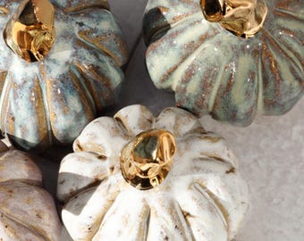 Handmade Ceramic Pumpkin: Gold Lustre Stem, New Glazes