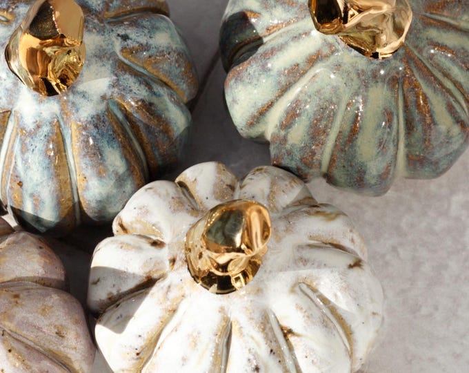 Handmade Ceramic Pumpkin: Gold Lustre Stem, New Glazes