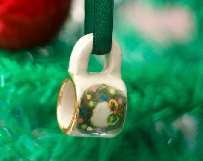 Featured listing image: Hand-Painted Mini ceramic mug Ornament with Gold Lustre