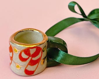 Hand-Painted Mini ceramic mug Ornament with Gold Lustre