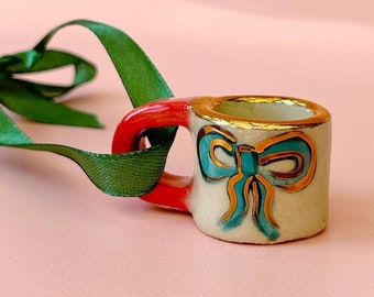 Hand-Painted Mini ceramic mug Ornament with Gold Lustre