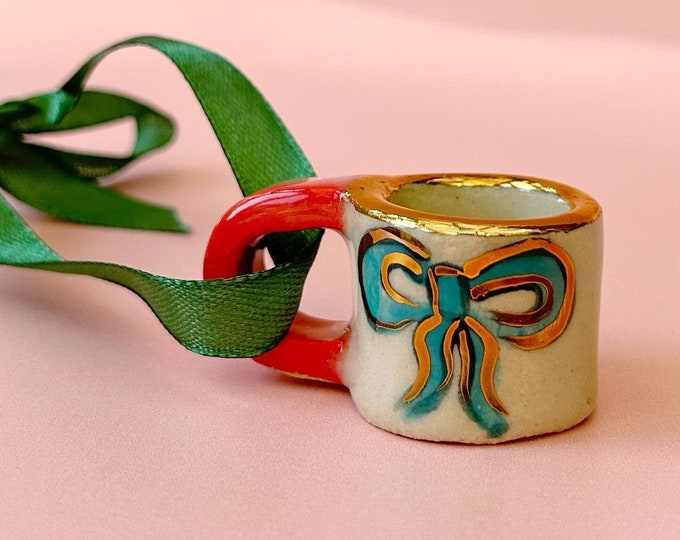 Hand-Painted Mini ceramic mug Ornament with Gold Lustre