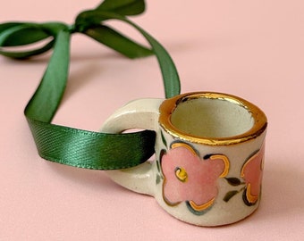 Hand-Painted Mini ceramic mug Ornament with Gold Lustre