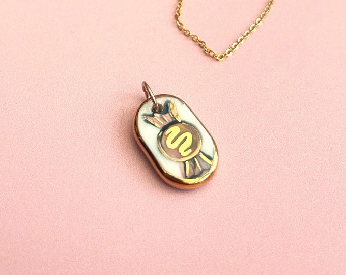 Handmade Ceramic Sweet Necklace Pendant –  Wrapper with Gold Lustre Edge