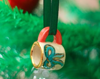 Hand-Painted Mini ceramic mug Ornament with Gold Lustre