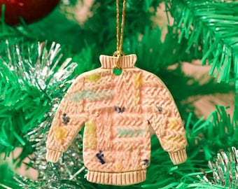 Christmas Tree Ornament with Colourful Pattern - Pink Knitted Jumper Design