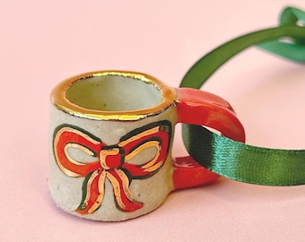Hand-Painted Mini ceramic mug Ornament with Gold Lustre