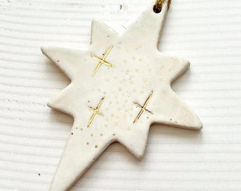 Handcrafted Ceramic Star Hanging Tree Ornament - Christmas Decoration with Genuine Gold Lustre Detail