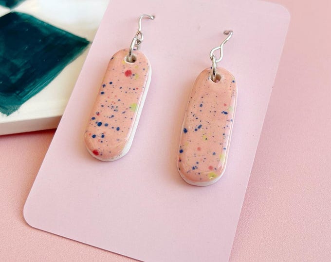 Handmade Ceramic Earrings - Hand Painted Drop Earrings with Sterling Silver Hooks