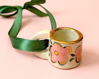 Hand-Painted Mini ceramic mug Ornament with Gold Lustre