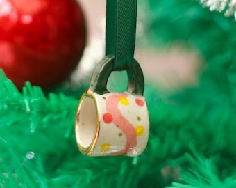 Hand-Painted Mini ceramic mug Ornament with Gold Lustre