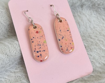 Handmade Ceramic Earrings - Hand Painted Drop Earrings with Sterling Silver Hooks
