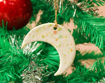 Ceramic Moon Ornament - Colourful Speckled Glaze