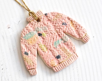 Christmas Tree Ornament with Colourful Pattern - Pink Knitted Jumper Design