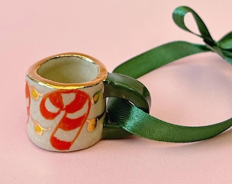 Hand-Painted Mini ceramic mug Ornament with Gold Lustre