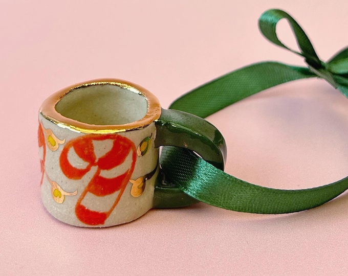 Hand-Painted Mini ceramic mug Ornament with Gold Lustre
