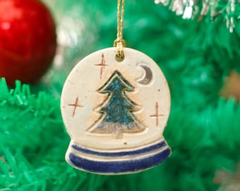 Handmade Ceramic Christmas Tree Snow Globe Ornament: Stoneware Clay Xmas Decor