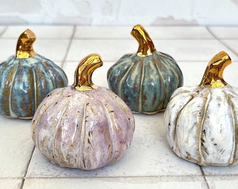 Handmade Ceramic Pumpkin: Gold Lustre Stem, New Glazes