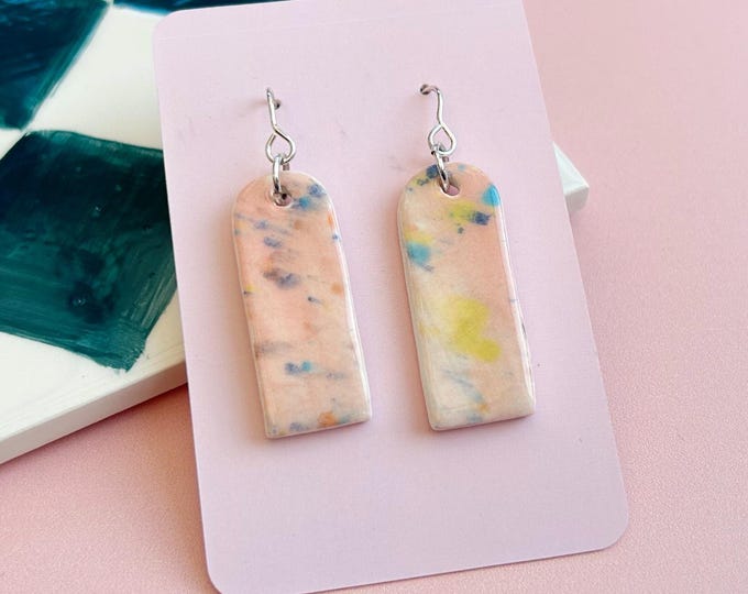 Handmade Ceramic Earrings - Hand-Painted Drop Earrings with Sterling Silver Hooks