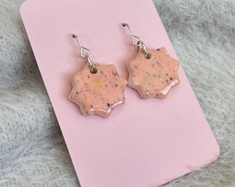 Handmade Ceramic Earrings - Hand-Painted Star Drop Earrings with Sterling Silver Hooks