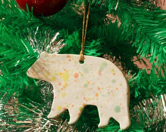 Ceramic Christmas Ornament - Colourful Speckled Polar Bear