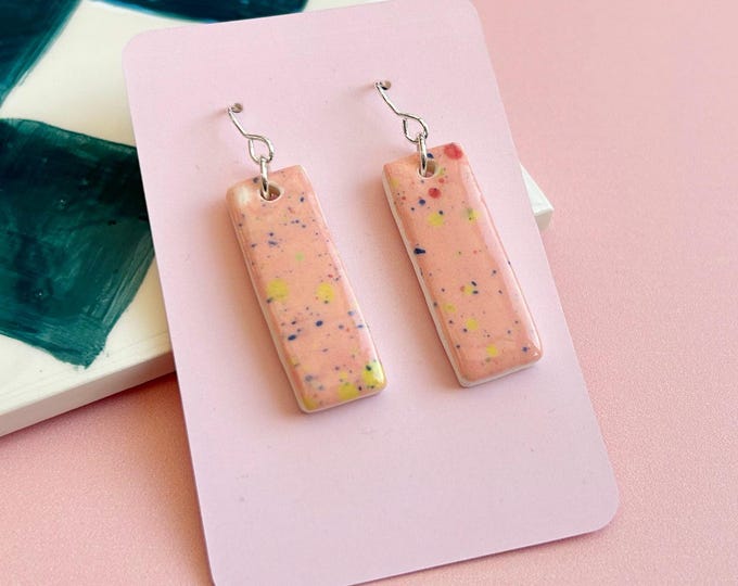 Handmade Ceramic Earrings - Hand-Painted Drop Earrings with Sterling Silver Hooks