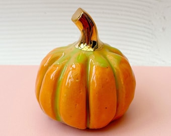 Handmade Ceramic Pumpkin with Gold Lustre Stem