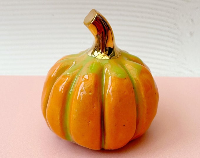 Handmade Ceramic Pumpkin with Gold Lustre Stem