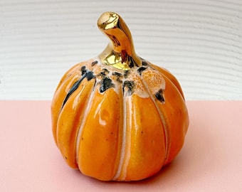 Handmade Ceramic Pumpkin with Gold Lustre Stem