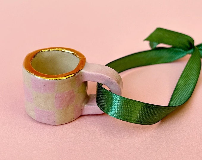 Hand-Painted Mini ceramic mug Ornament with Gold Lustre
