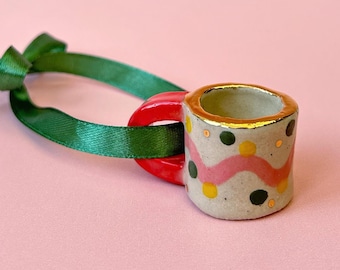 Hand-Painted Mini ceramic mug Ornament with Gold Lustre