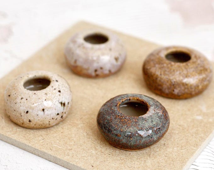Ornamental Bud Tiny Ceramic Round Vase, Stoneware Pottery, Four Glaze Choices