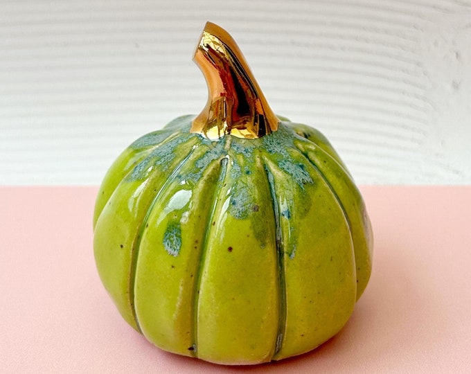 Handmade Ceramic Pumpkin with Gold Lustre Stem