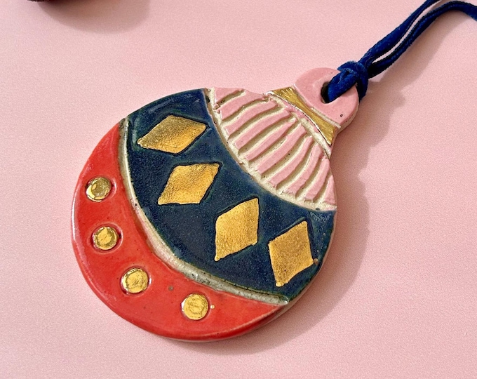Ceramic Hanging Christmas Tree Ornament - Genuine Gold Lustre Detail