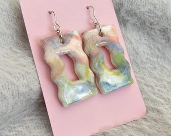 Handmade Ceramic Earrings - Hand-Painted Drop Earrings with Sterling Silver Hooks