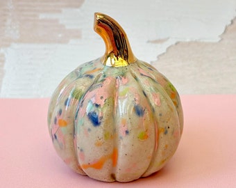 Handmade Ceramic Pumpkin with Gold Lustre Stem