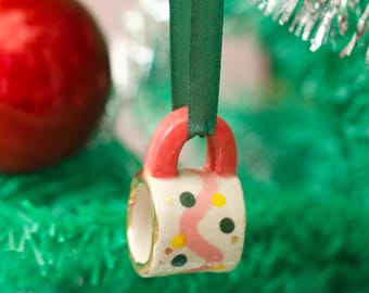 Hand-Painted Mini ceramic mug Ornament with Gold Lustre