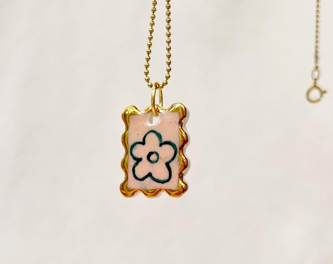 Handmade Porcelain Pendant - Hand Painted - Genuine Gold Lustre  (pendant only)