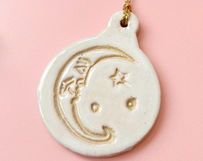 Ceramic tree ornament, moon night sky, Christmas decoration
